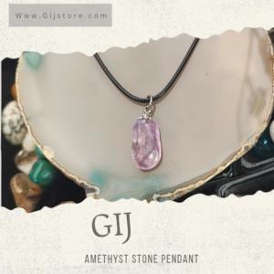 تعليقة من حجر الاماثيست ( جمشت) مع سنسال جلد Amethyst