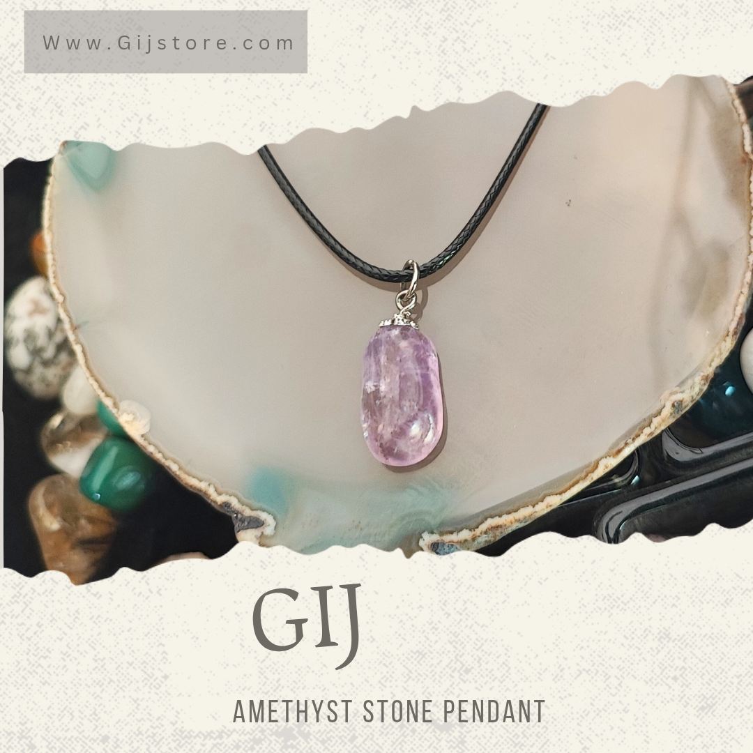تعليقة من حجر الاماثيست ( جمشت) مع سنسال جلد Amethyst