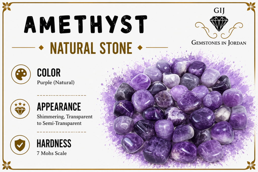 حجر الجمشت Amethyst الطبيعي باللون البنفسجي من GIJ للأحجار الكريمة في الأردن