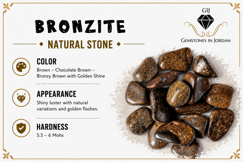 حجر برونزيت Bronzite طبيعي بلونه البني والبريق البرونزي