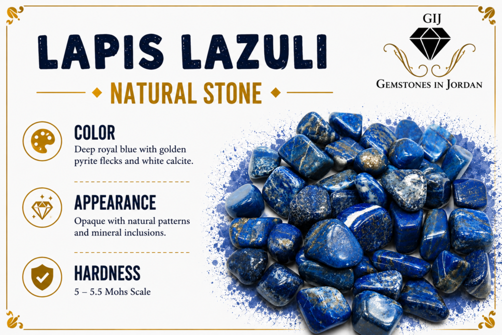 حجر لابيس لازولي Lapis Lazuli الطبيعي الأزرق مع البيريت الذهبي - GIJ الأردن