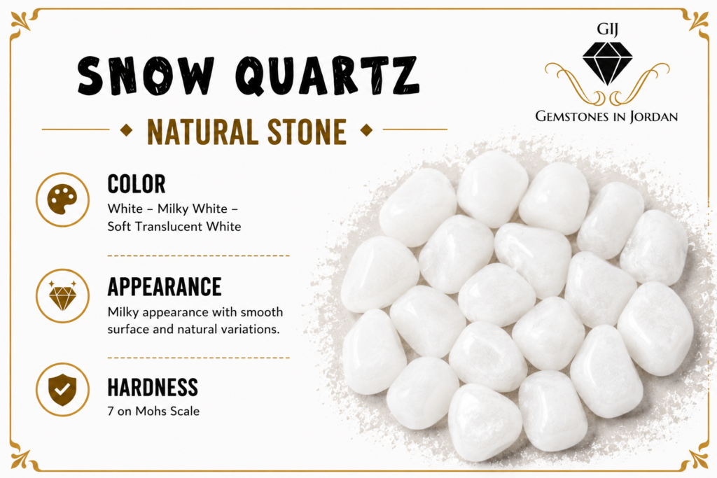 حجر كوارتز ثلجي Snow Quartz طبيعي أبيض – أحجار كريمة في الأردن GIJ