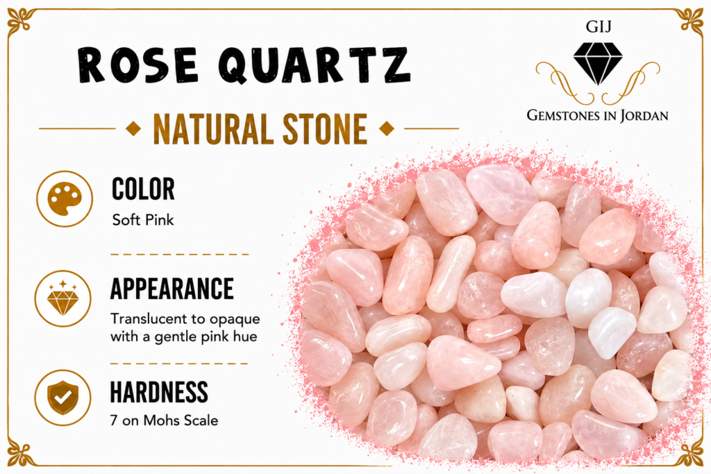 حجر كوارتز الوردي Rose Quartz الطبيعي في متجر GIJ للأحجار الكريمة في الأردن