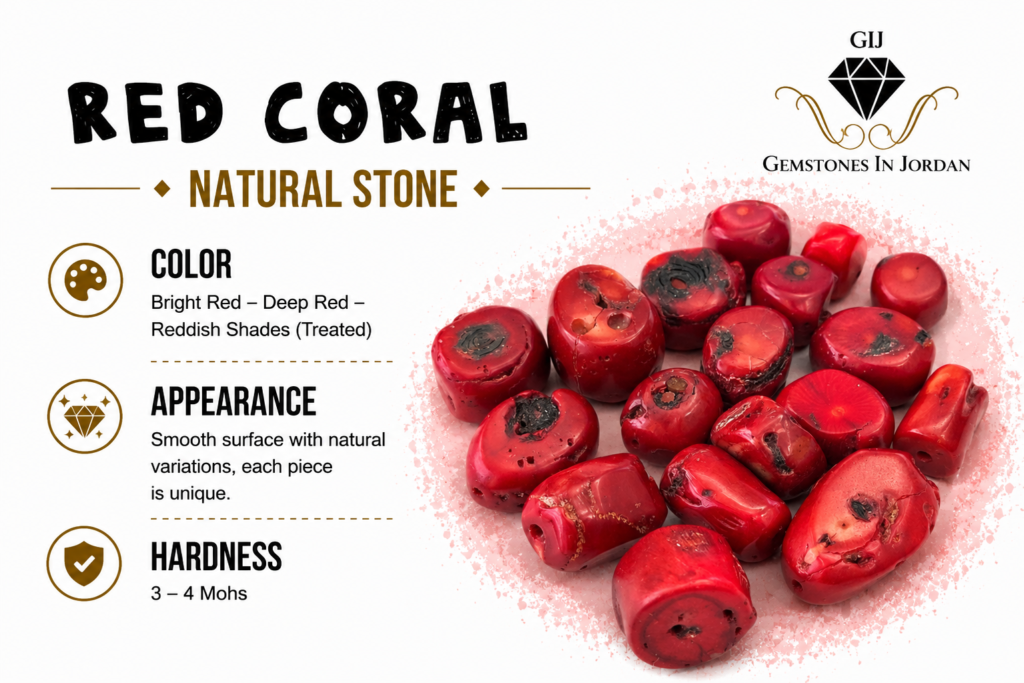 حجر المرجان الأحمر الطبيعي المعالج Red Coral