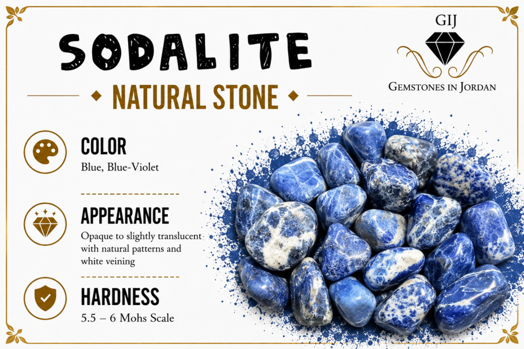 حجر السوداليت Sodalite الطبيعي باللون الأزرق في الأردن