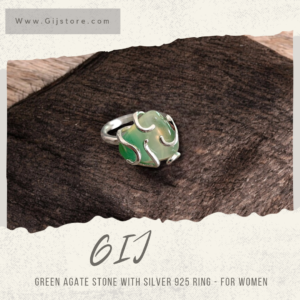 خاتم فضة ستاتي مع حجر العقيق الاخضر Green Agate