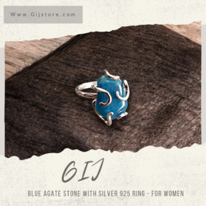 خاتم فضة ٩٢٥ ستاتي مع حجر العقيق الازرق Blue Agate
