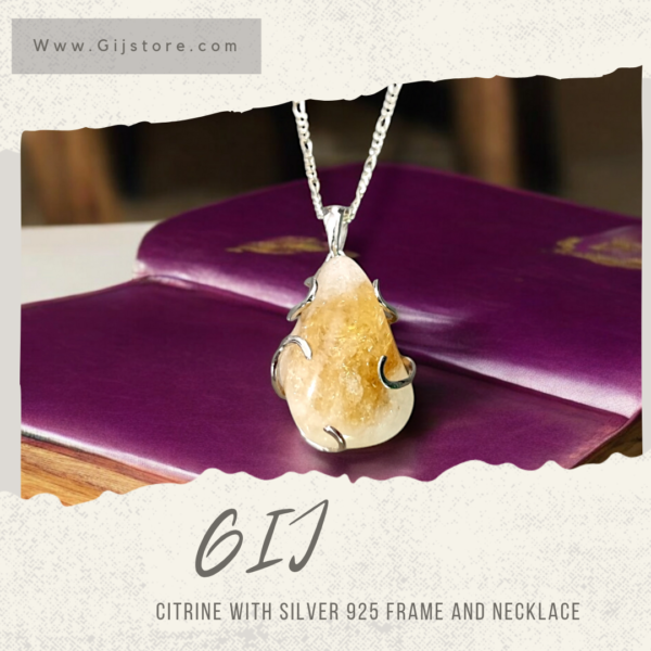 حجر السترين مع اطار وسنسال فضة ٩٢٥ Citrine