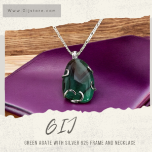 حجر العقيق الأخضر مع اطار وسنسال فضة ٩٢٥ Green Agate