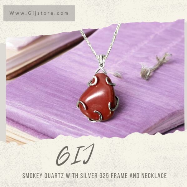 حجر اليشب الاحمر جاسبر مع اطار وسنسال فضة ٩٢٥ Red Jasper