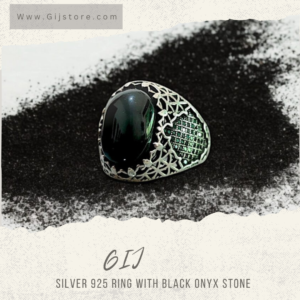 خاتم فضة 925 متوج بحجر الاونكس الاسود Black Onyx