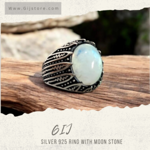 خاتم فضة 925 متوج بحجر القمر Moonstone