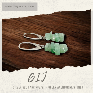 ⁦حلق فضة مع احجار الافنتورين الاخضر Green Aventurine⁩