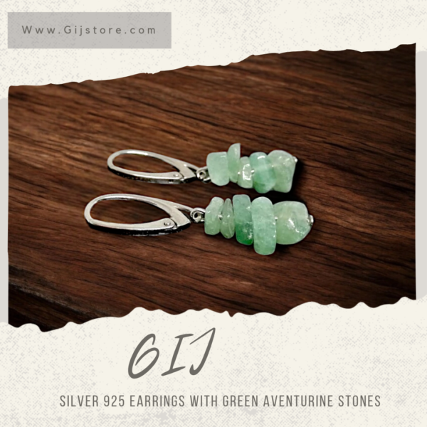 ⁦حلق فضة مع احجار الافنتورين الاخضر Green Aventurine⁩