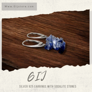 حلق فضة مع احجار السودالايت Sodalite⁩