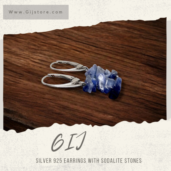 حلق فضة مع احجار السودالايت Sodalite⁩