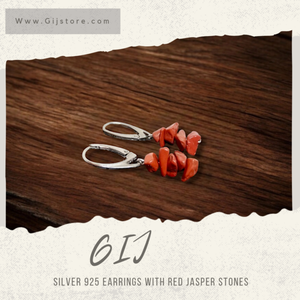 حلق فضة مع احجار اليشب الاحمر جاسبر Red Jasper