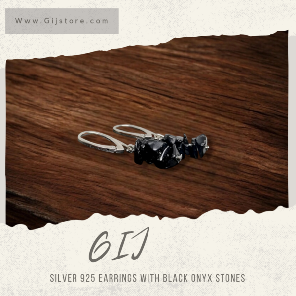⁦حلق فضة مع احجار العقيق الاسود Black Onyx⁩
