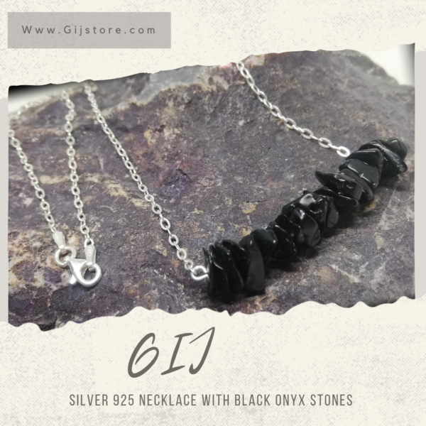 سنسال فضة ٩٢٥ مع احجار العقيق الاسود اونكس Black Onyx