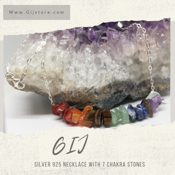 سنسال فضة ٩٢٥ مع أحجار الشاكرات السبعة Seven Chakra stones