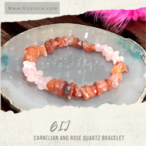 اسوارة من احجار الكوارتز الوردي روز كوارتز وعقيق كارنليان Carnelian and Rose Quartz