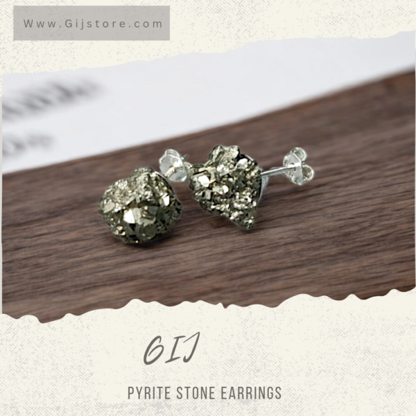 حلق فضة 925 مع احجار البيريت Pyrite