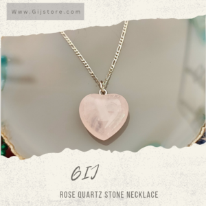 سنسال فضة ٩٢٥ مع تعليقة على شكل قلب من حجر روز كوارتز الوردي Rose Quartz