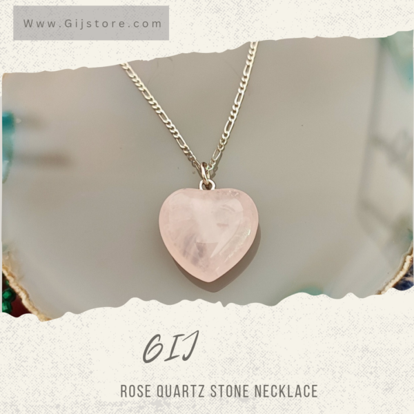 سنسال فضة ٩٢٥ مع تعليقة على شكل قلب من حجر روز كوارتز الوردي Rose Quartz