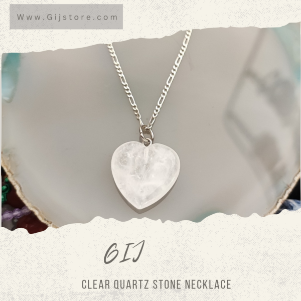 سنسال فضة ٩٢٥ مع تعليقة على شكل قلب من حجر الكوارتز الشفاف Clear Quartz