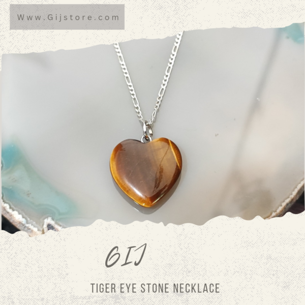 سنسال فضة ٩٢٥ مع تعليقة على شكل قلب من حجر عين النمر Tiger eye