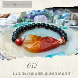 اسوارة من احجار الاونكس الاسود والكارنليان Carnelian and Black Onyx
