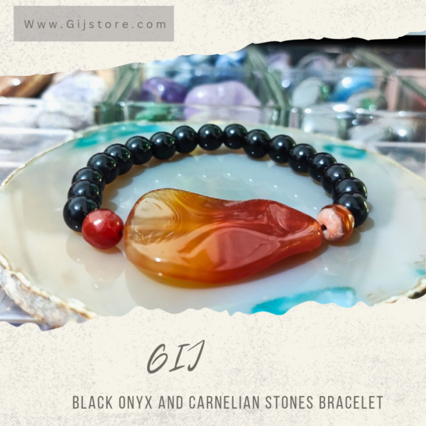 اسوارة من احجار الاونكس الاسود والكارنليان Carnelian and Black Onyx