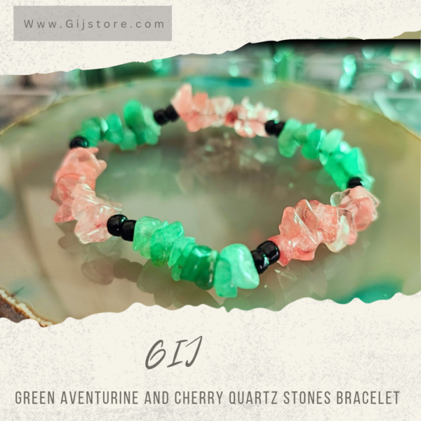 اسوارة من احجار الافنتورين الاخضر والكوارتز الكرزي Cherry Quartz & Green Aventurine