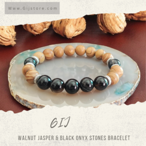 اسوارة من احجار جاسبر الجوزي والعقيق الأسود Walnut Jasper & Black Onyx