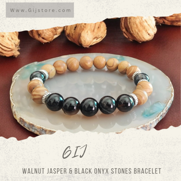 اسوارة من احجار جاسبر الجوزي والعقيق الأسود Walnut Jasper & Black Onyx