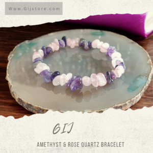 اسوارة من احجار روز كوارتز الوردي والجمشت ( اماثيست) Rose Quartz & Amethyst