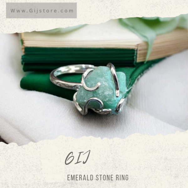 خاتم فضه 925 مع حجر الزمرد Emerald