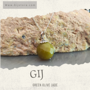 تعليقه من حجر اليشم الاخضر الزيتوني مع سنسال فضه 925 حجر الجاد Green Olive Jade
