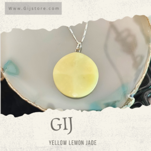 تعليقه من حجر اليشم الاصفر الليموني مع سنسال فضه 925 Yellow Lemon Jade