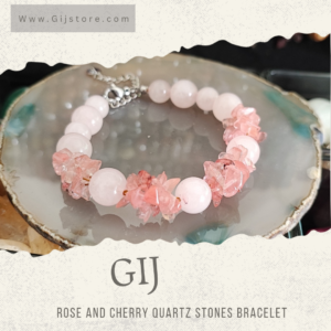 اسوارة من احجار روز وشيري كوارتز Rose & Cherry Quartz