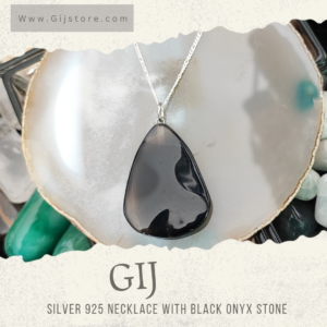 تعليقة من حجر العقيق الاسود اونكس مع سنسال فضه 925 Black Onyx