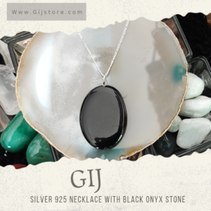 تعليقه من حجر العقيق الاسود اونكس مع سنسال فضه 925 Black Onyx