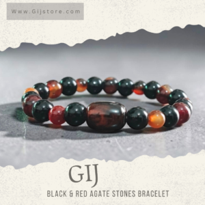 اسوارة من احجار العقيق كارنليان والعقيق الاسود Black Onyx & Carnelian