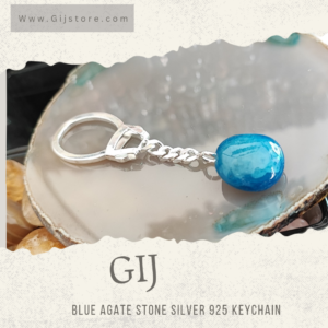 مداليه فضه 925 مع حجر العقيق الازرق Blue Agate