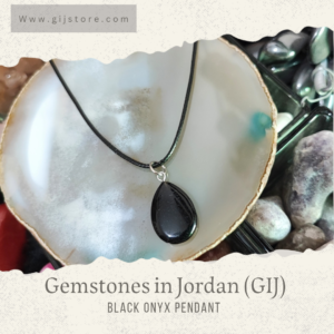 ⁦تعليقه من حجر العقيق الاسود اونكس مع سنسال جلد Black Onyx⁩