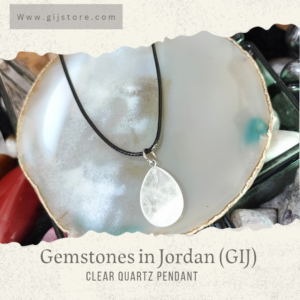 ⁦تعليقه من حجر كلير كوارتز الشفاف مع سنسال جلد Clear Quartz⁩