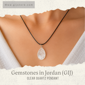 ⁦تعليقه من حجر كلير كوارتز الشفاف مع سنسال جلد Clear Quartz⁩
