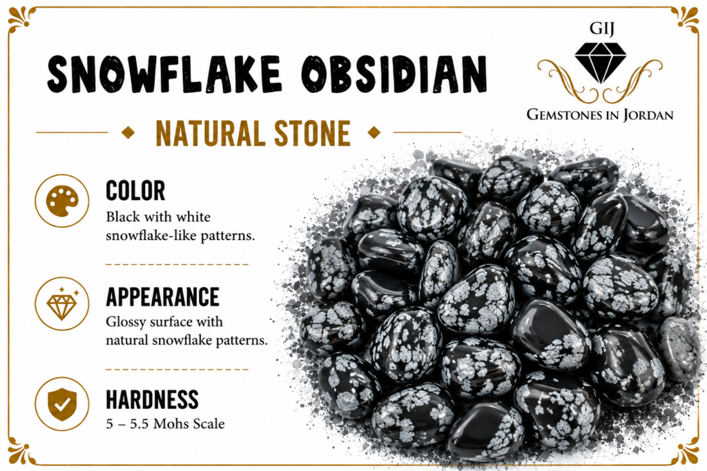 حجر سنوفليك أوبسيديان الطبيعي – Snowflake Obsidian في الأردن