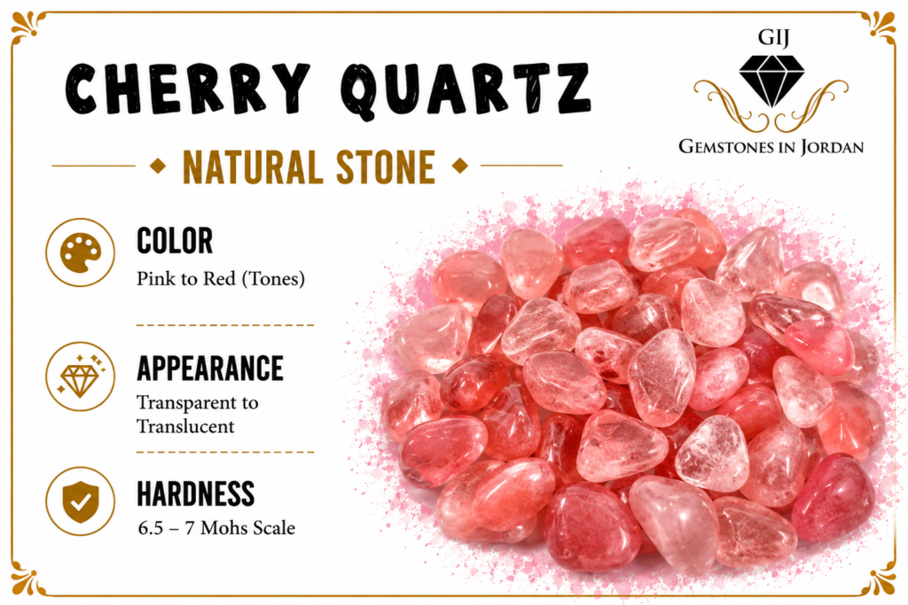 حجر الكوارتز الكرزي Cherry Quartz باللون الوردي والأحمر في الأردن